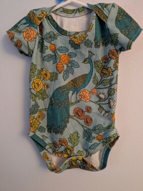 Floral Peacock Short Sleeve Baby One-Piece 9-12M